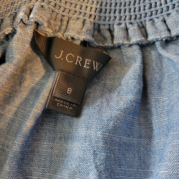 J Crew Off Shoulder Smocked Chambray Denim Dress SZ 8 - Picture 2 of 15